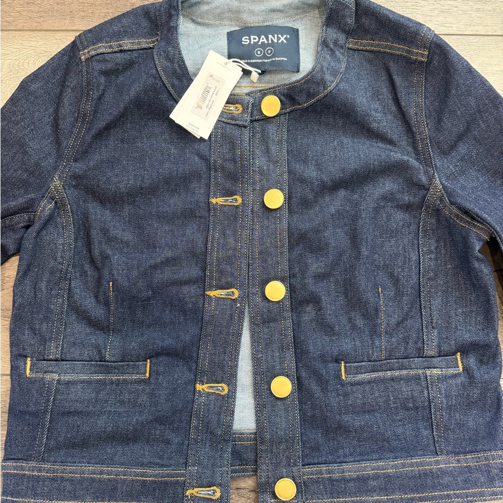 🆕SPANX Dark Blue Jean Jacket with Gold Buttons - Picture 2 of 10